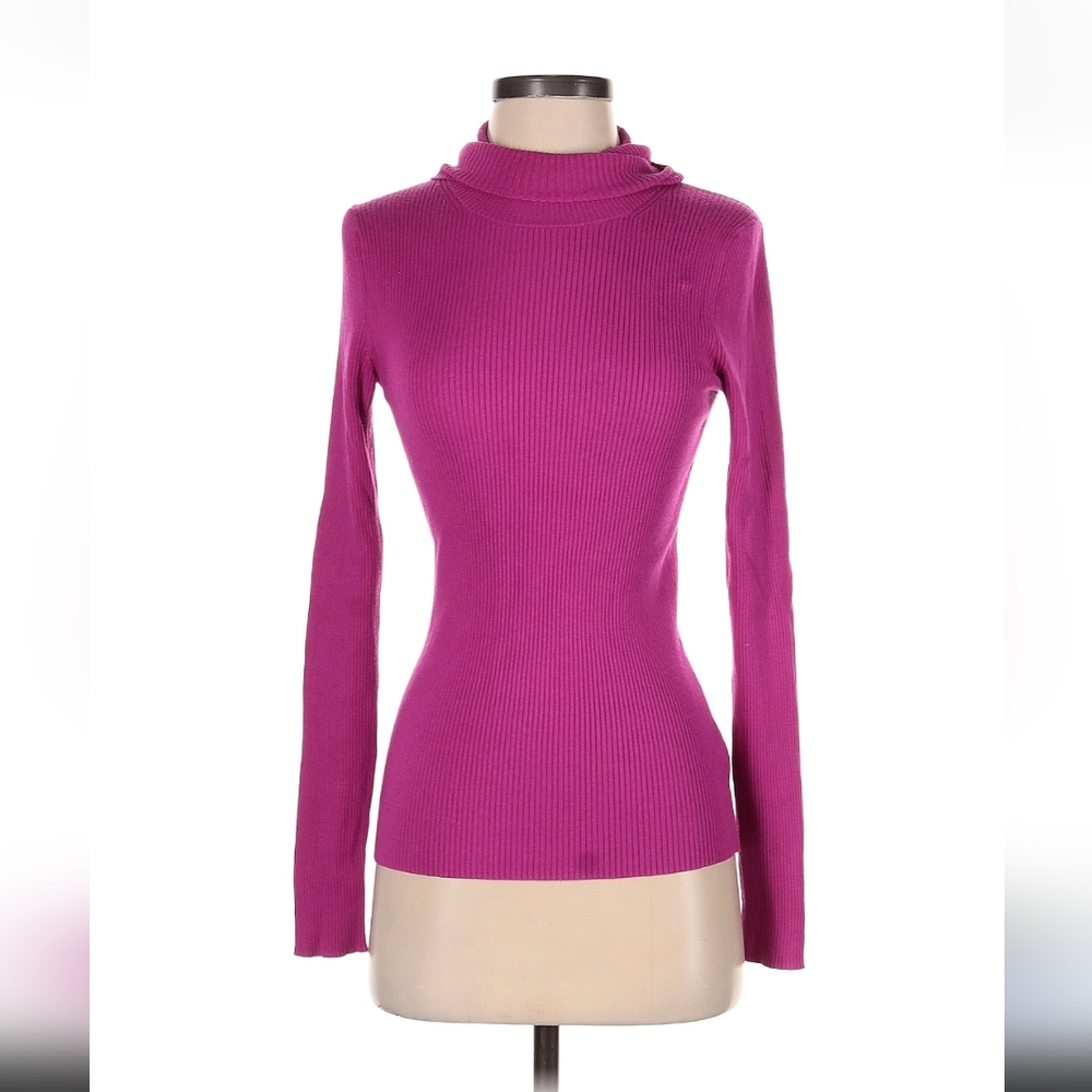 Vibrant Pink Ribbed Turtleneck Sweater